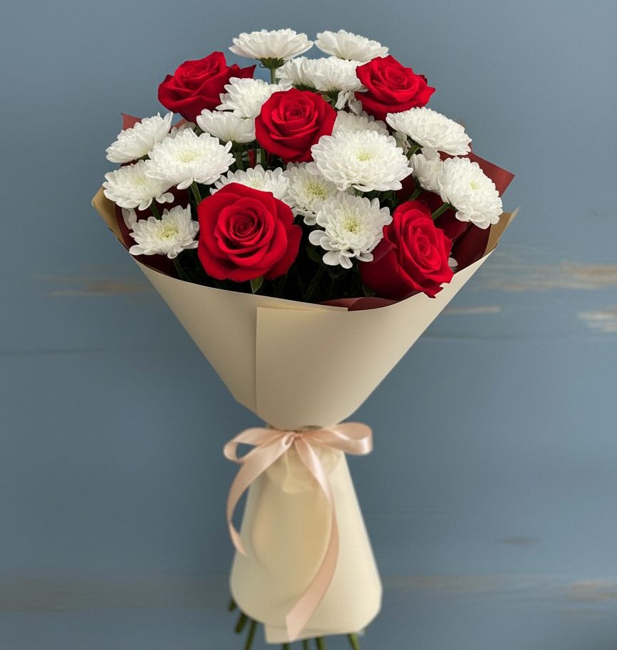 Букет цветов из: Розы и Хризантемы в Анискино