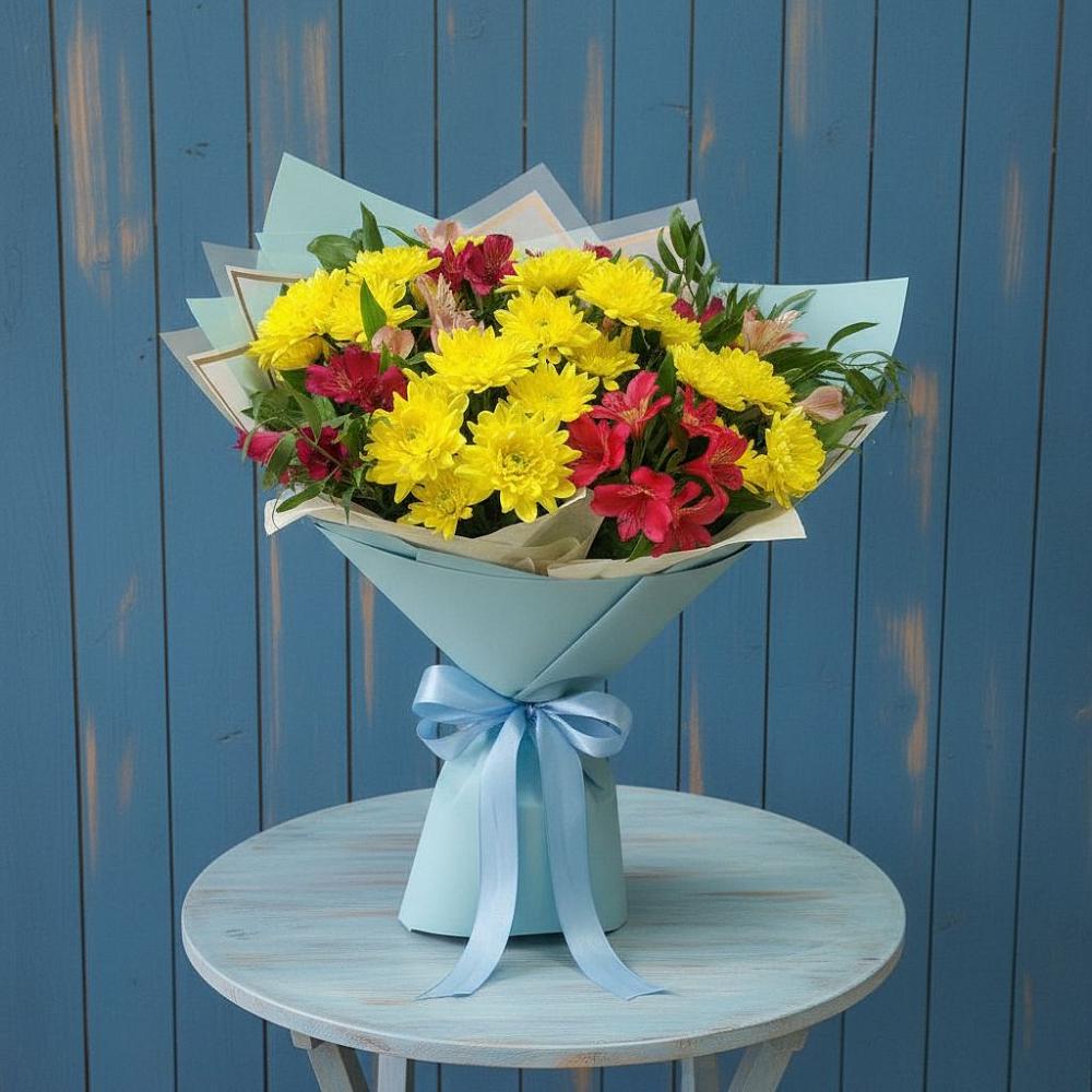 Букет цветов из: Альстромерии и Хризантемы в Анискино