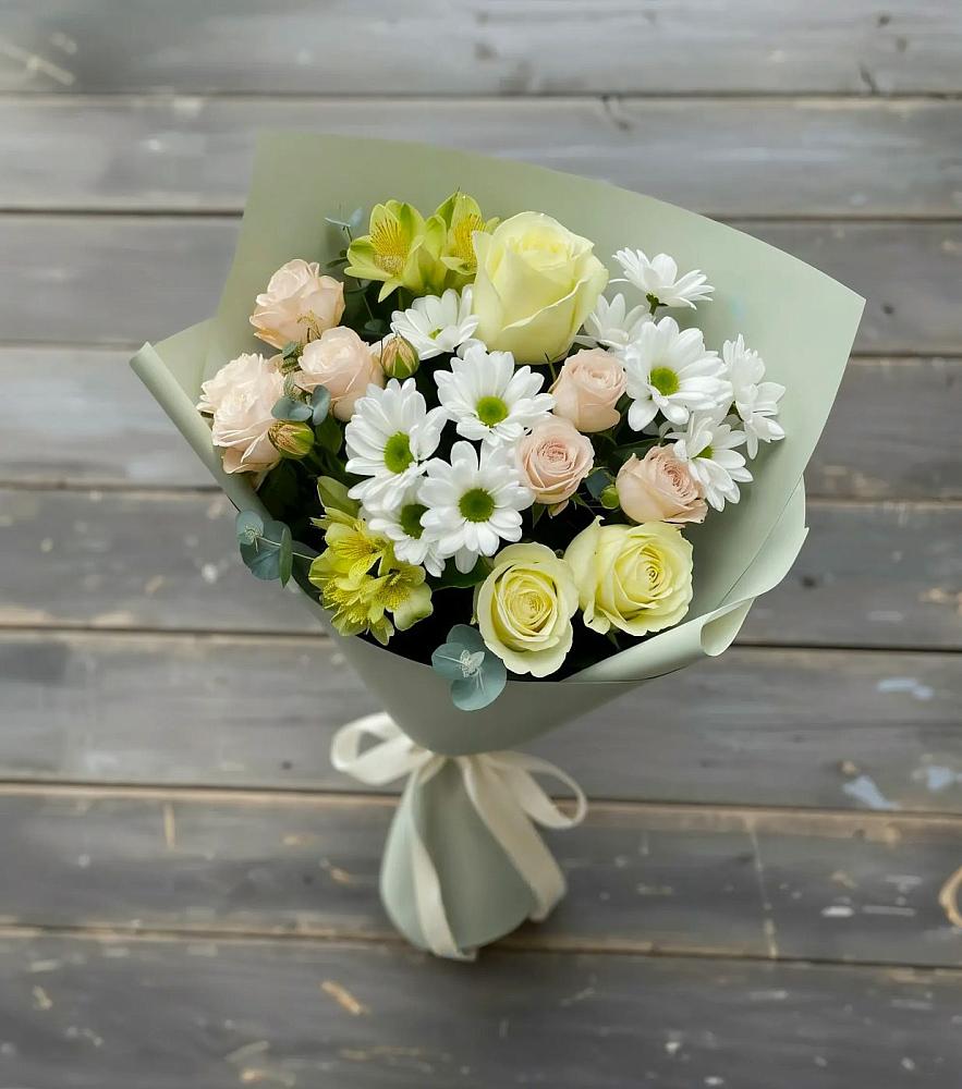 Букет цветов из: Альстромерии, Розы и Хризантемы в Анискино