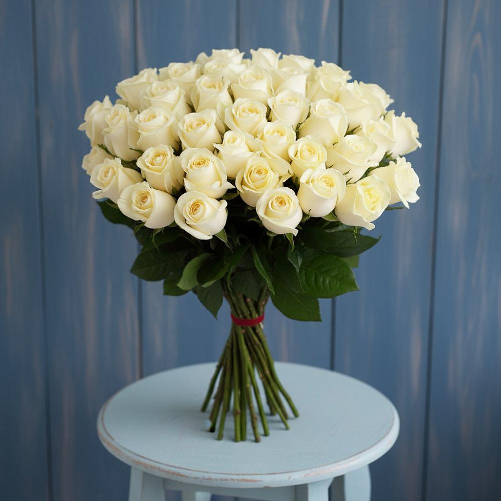 Букет 51 Белая роза Эдлесс Лав в Анискино