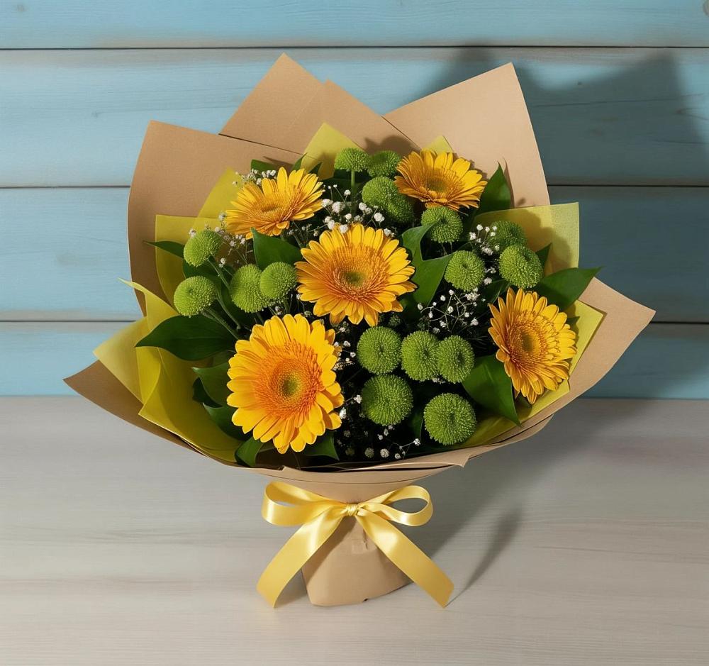 Букет цветов из: Герберы и Хризантемы в Анискино