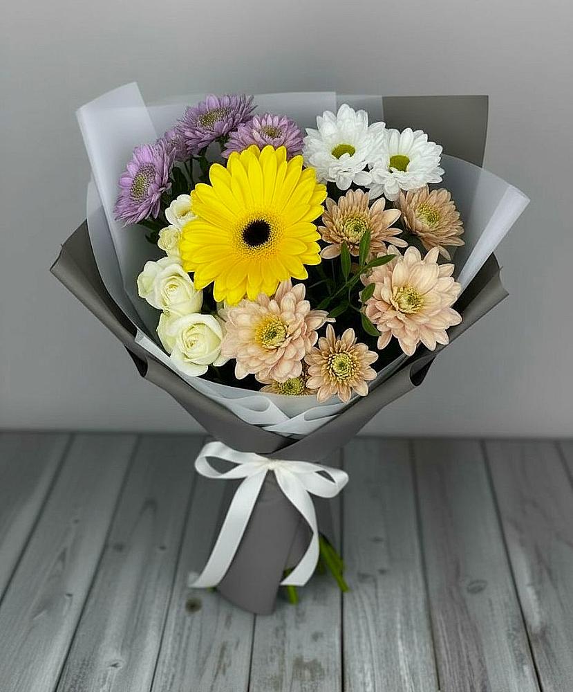Букет цветов из: Розы, Герберы и Хризантемы в Анискино