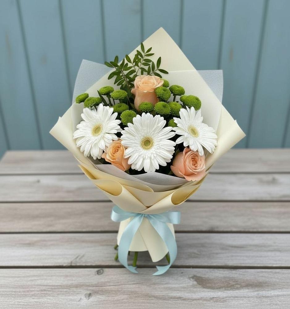 Букет цветов из: Герберы, Розы и Хризантемы в Анискино