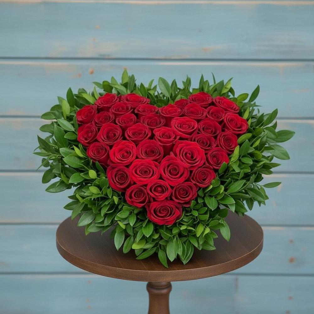 Цветочная композиция из Розы в виде сердца в Анискино