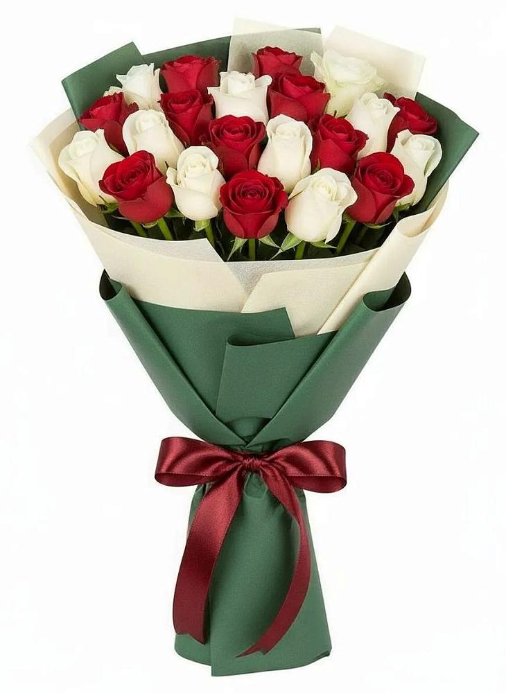 Букет Микс из красных и белых роз в Анискино