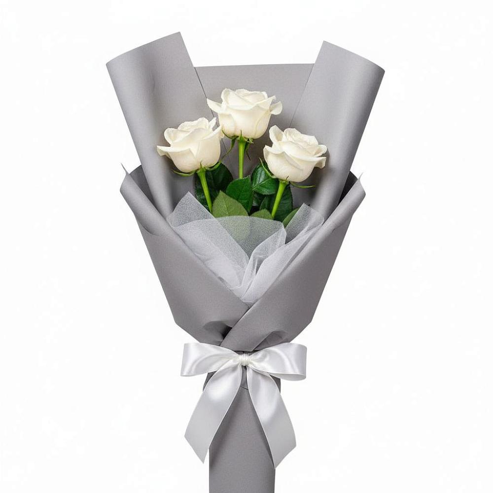 Букет 3 белые розы в Анискино