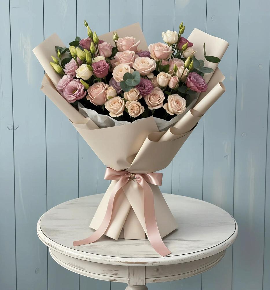 Букет цветов из: Розы и Лизиантусы в Анискино