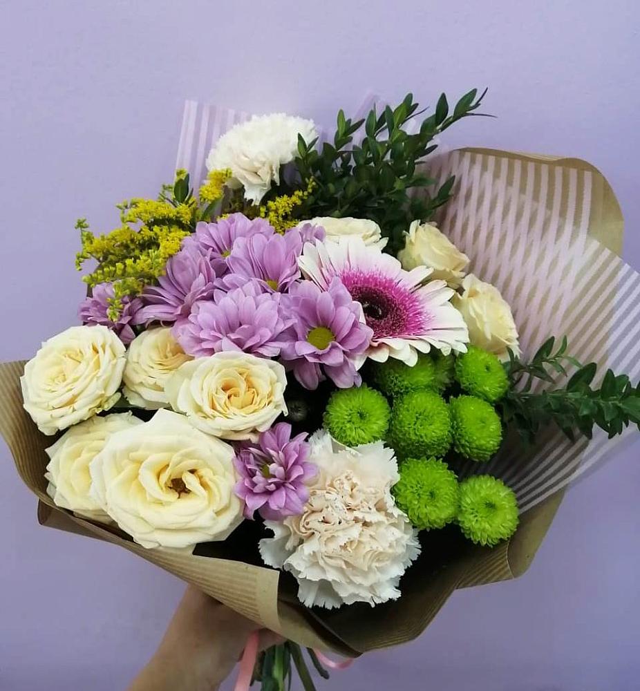 Букет цветов из: Хризантемы, Розы, Гвоздики и Герберы в Анискино