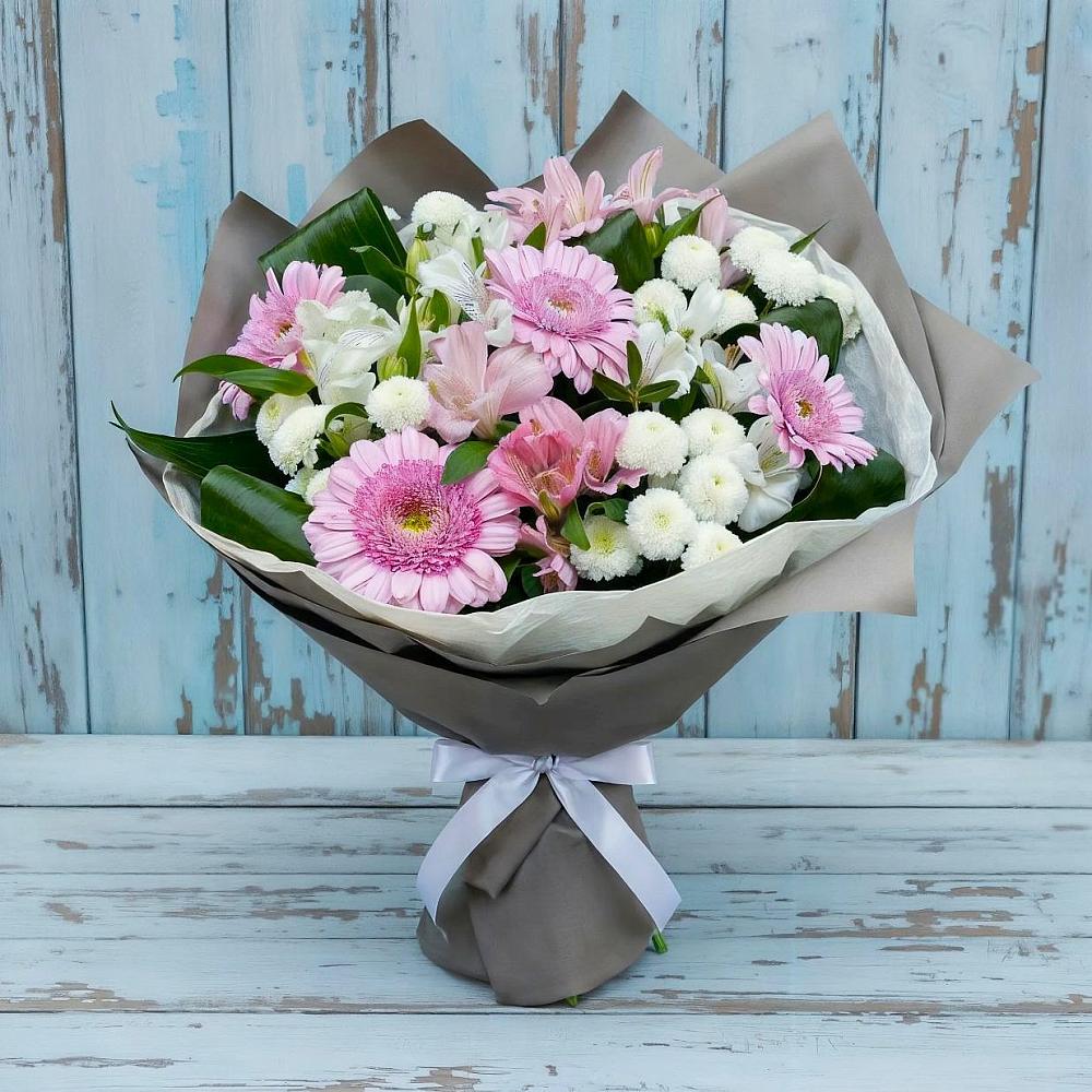 Букет цветов из: Герберы, Альстромерии и Хризантемы в Анискино