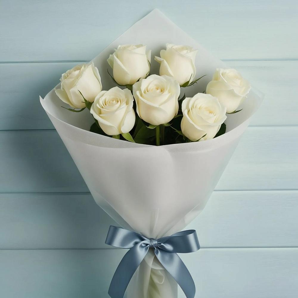 Букет 7 Белых роз Эдлесс Лав в Анискино